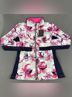 KJUS Womens Golf Jacket Sunshine Printed Small Magenta Polyester NWT MSRP $149